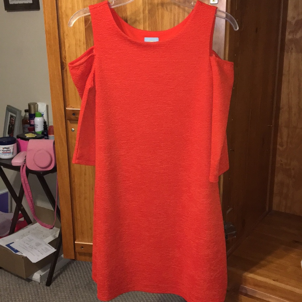 Orange Dress That has Off the Shoulder Sleeves
